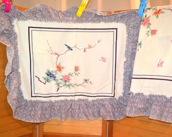 Vintage Pillow Shams Pair Ruffles Paradise Pattern