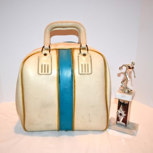 Vintage Bowling Bag Rocking Turquoise and Buff Retro