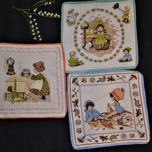 Vintage Kids Hankies Lot of Three Sweet Designs