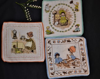 Vintage Kids Hankies Lot of Three Sweet Designs