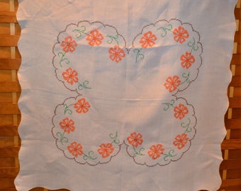 White Linen Tablecloth with Kitsch Orange and Green Sunshine