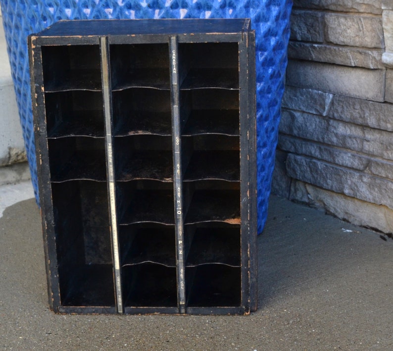 Antique Wood Box Metal Inserts Tickets Keys Organizer