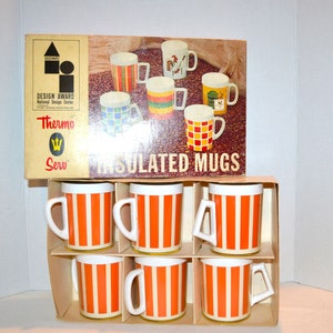 Vintage Thermo Serv Insulated Cups Mod Stripes New in Box Design Award Winners