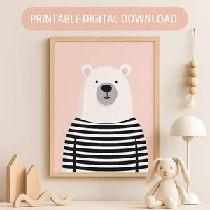 Polar Bear Nursery Print: Minimalist Scandinavian Wall Art (Digital Download)