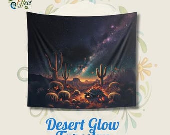 Desert Glow Tapestry: Cosmic Tortoise, Monarch Butterflies, Starry Sky
