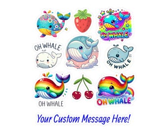Customizable Oh Whale Cute Whale Sticker Sheet Vinyl Decals | Kiss-Cut Vinyl