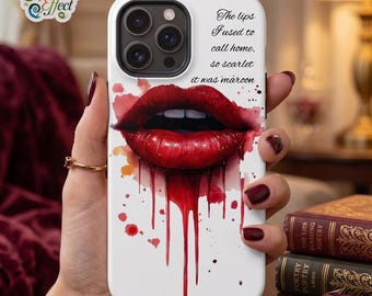 Artistic Red Lips Tough Phone Case,Scarlet Maroon Watercolor Art (MagSafe Compatible)