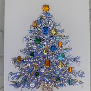 Sparkly Christmas Tree Canvas Art Decor 11x14” - Christmas Decor - Christmas Table Decor - Blue Sparkly Lights