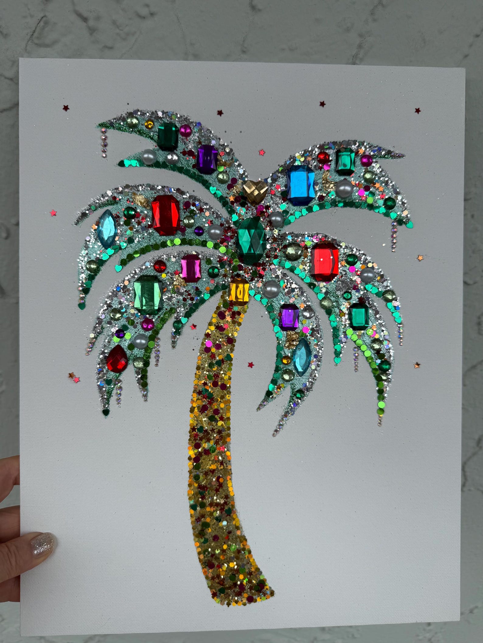 Multicolor Gem Accent Palm Tree Canvas Art 11x14 Christmas Decor ...