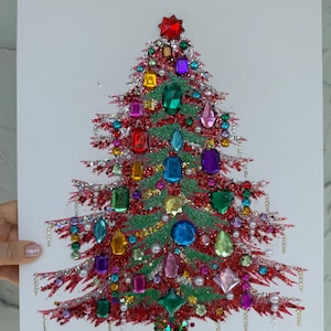 Jeweled Christmas Tree Canvas Art 11x14” Christmas Decor - Christmas Decorative - Mini Christmas Tree - Glitter Art Wall Decor