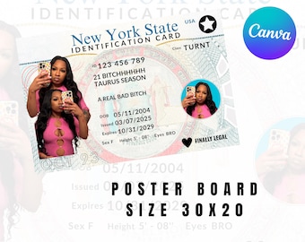 Birthday Sign Template NY ID Theme Printable 21st Birthday Party Backdrop Digital Download