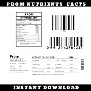 Prom Nutrition Facts Sign: Funny Printable Party Decor (digital ...