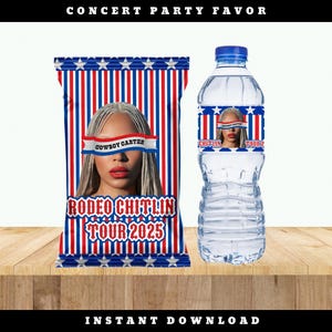 Cowboy Carter Tour 2025 Inspired Party Favors – Chip Bag & Water Bottle Labels (Digital Download) Design | Digital Download