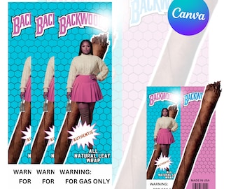 Editable Leafy Cigar Custom Party Favor Wrap • Printable Wrapper • Canva Template • Single Pack