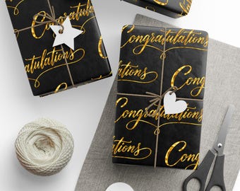 Congratulations  | Black and Gold Pattern Wrapping Paper