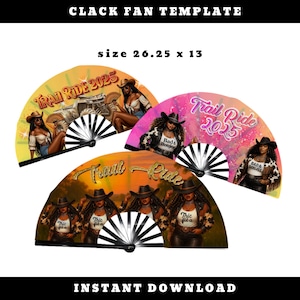 Trail Ride 2025 Clack Fan Template | Cowgirl Digital Fan Design | 26.25x13 Cow Print Diva | Instant Download | This File Is NOT Editable