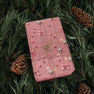 Carta da regalo natalizia con glitter rosa, elegante carta da regalo festiva immagine 2