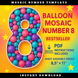 Mosaic Number 8 | 1ft - 6ft | Balloon Template Frame | FREE Guide-INSTANT DOWNLOAD!