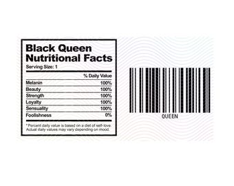 Black Queen Nutritional Facts PNG: Afrocentric Digital Download