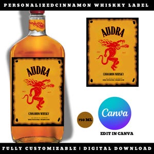 Personalized Spicy Cinnamon Whisky Label: Custom Bottle Tag (Digital Download, Canva Edit)