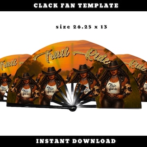 Trail Ride Clack Fan Template | Cowgirl Digital Fan Design | 26.25x13  Afro Diva Printable PNG Download | This File Is NOT Editable