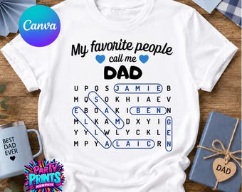 Dad Word Search Canva Template: Personalized Father's Day Shirt Design (Digital Download)