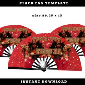 Where Them Fans At Clack Fan Template | Red Glitter Cowgirl Digital Design | 26.25x13 PNG Instant Download | This File Is NOT Editable