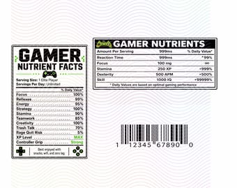 Gamer Birthday Printable Gamer Nutrition Facts Label for Kids Party Digital Download