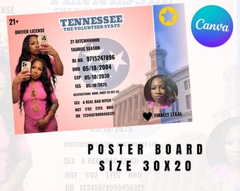 Tennessee ID Birthday Poster – Editable Canva Template