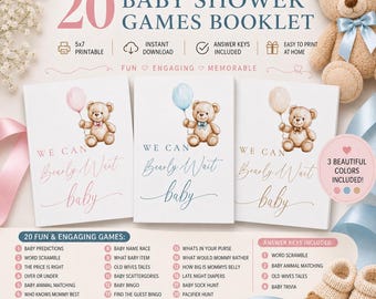 Baby Shower Games Booklet Bundle | 20 Printable Games | Teddy Bear Baby Shower Activity Book | Pink Blue Neutral Theme