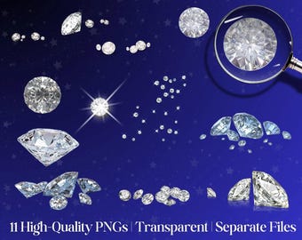 Diamond PNG Clipart Bundle: Transparent Digital Art Assets (Digital Download