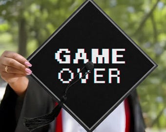 Graduation Cap Topper Game Over Printable Template Gamer Grad Cap Decor Senior Gaming Theme