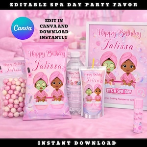 Spa Party Favor Template Girls Birthday Editable Pack Instant Download
