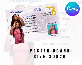Driver License Birthday Sign Michigan Printable 21st Party Photo Prop Template Digital Download