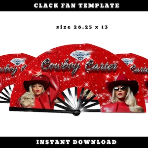 Modèle d'éventail rouge Sparkle Clack de Cowboy Carter | Conception d'éventails de cow-girl glamour PNG | 26,25 x 13 téléchargement immédiat | Ce fichier n'est pas modifiable