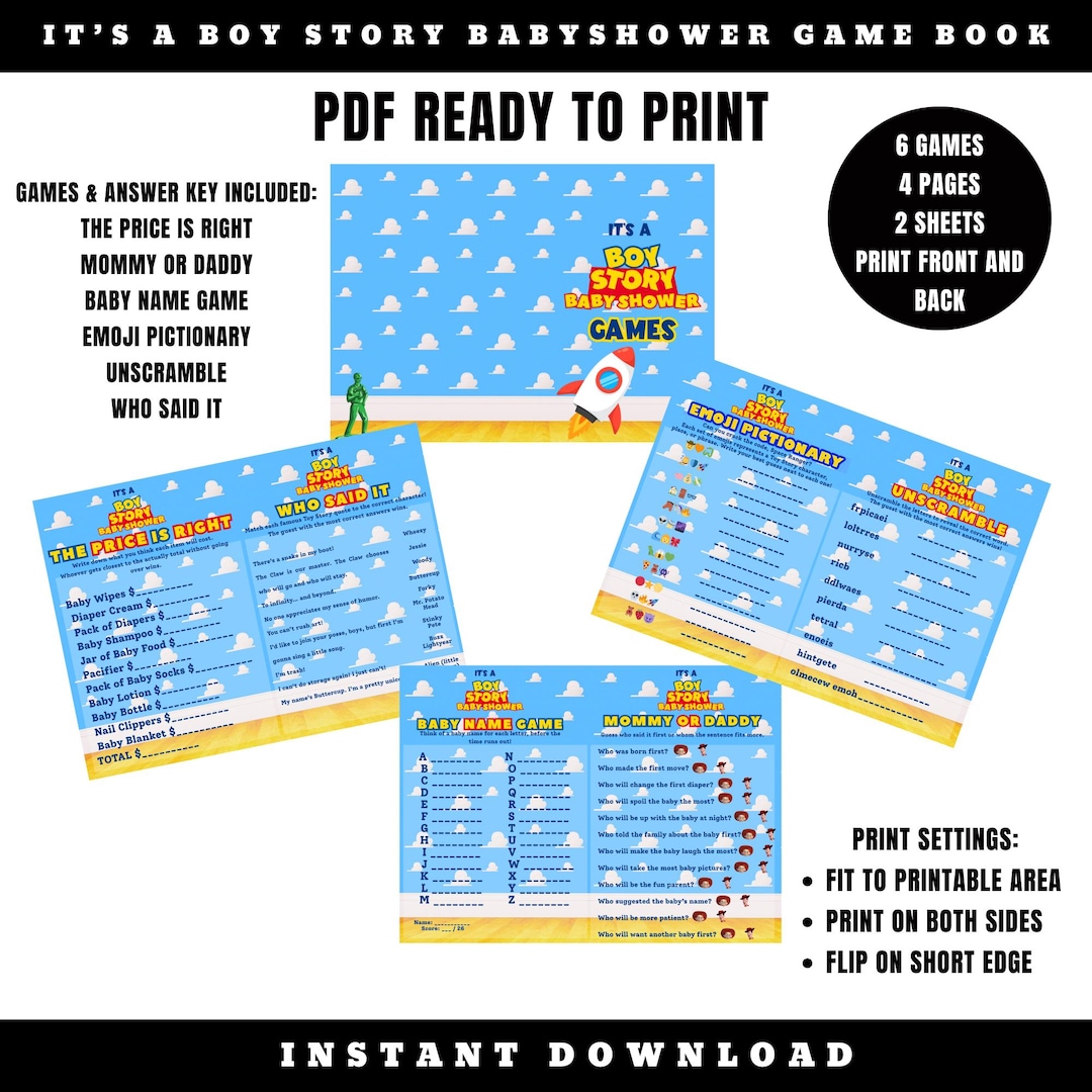 It’s a Boy Story Baby Shower Games Bundle | 6 Fun Printable Baby Shower ...