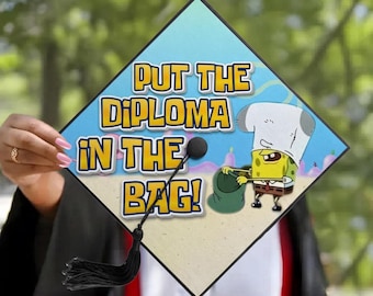 Afstuderen pet topper grappige cartoon afdrukbare sjabloon Grad Cap decor senior humor ontwerp