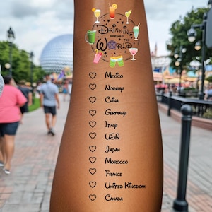 Tatuowanie listy kontrolnej picia na całym świecie, paszport picia na całym świecie, festiwal jedzenia i wina | Natychmiastowe pobieranie | Wydrukuj i noś