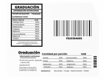 Graduation Nutrition Label Spanish Printable Digital Download