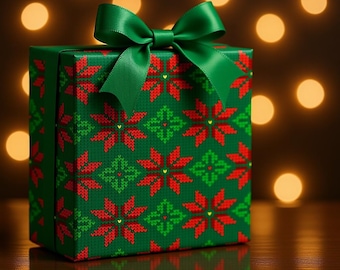 Traditional Christmas Wrapping Paper, Festive Holiday Design