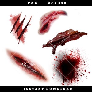 Realistyczne krwawe blizny w formacie PNG: Horrorowe grafiki na Halloween (pobieranie cyfrowe)
