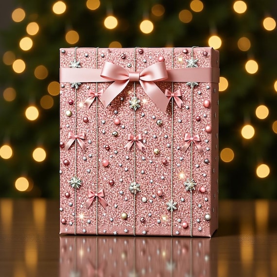 Pink Glitter Holiday Wrapping Paper, Elegant Festive Gift Wrap