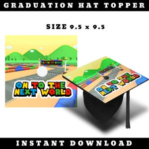 Adorno para birrete de graduación / Hacia el próximo mundo / Graduado gamer / Decoración imprimible / Descarga instantánea / 9.5 x 9.5 / Este archivo NO es editable