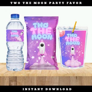 Two the Moon Birthday Party Favors: Space Theme Printable Labels (Digital Download