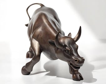 Handmade Bronze Bull Statue, Charging Bull Sculpture, Solid Bronze Decor, Thai Craftsmanship, Desk Office Decor, Collectible Bronze Bull Art