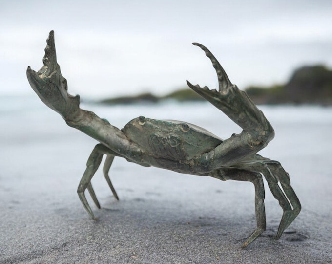 Handmade Bronze Blue Crab Sculpture | Solid Bronze Blue Crab Statue | Coastal Home Decor | Nautical Art Piece | Sea Animal Sculpture