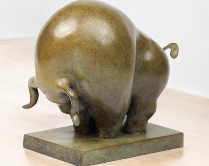 Handmade Bronze Bull Sculpture - Artisan Crafted Bronze Animal Figurine - Modern Desk Ornament or Collectible Art Piece - Unique Home Decor