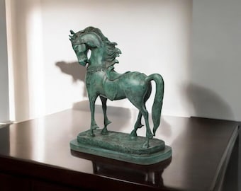 Handmade Bronze Horse Statue - Vintage Thai Equestrian Art - Decorative Collectible Sculpture - Unique Home Decor Accent - 7 lbs