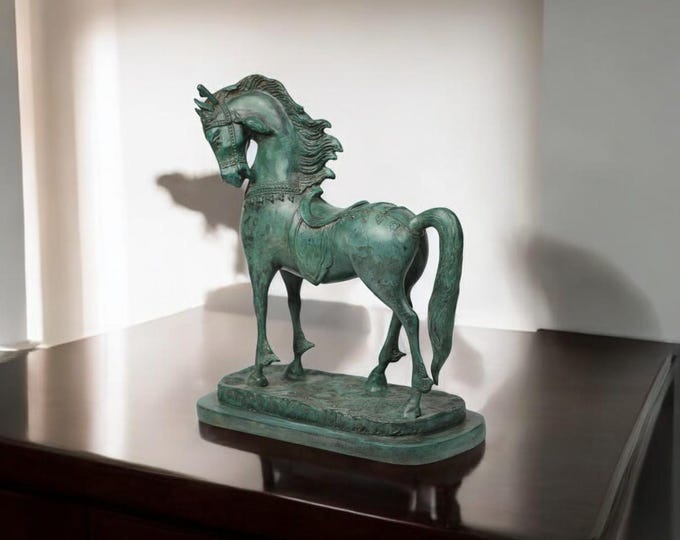 Handmade Bronze Horse Statue - Vintage Thai Equestrian Art - Decorative Collectible Sculpture - Unique Home Decor Accent - 7 lbs