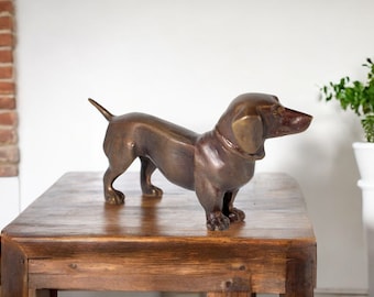 Handmade Bronze Dachshund Figurine - Artisan Sculpture Made in Thailand - Miniature Dog Statue - Collectible Canine Art - Unique Gift Decor